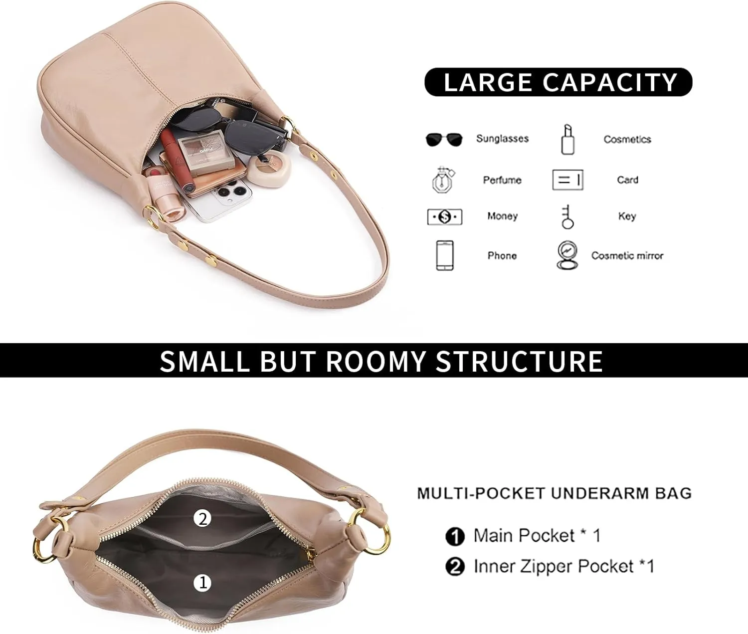 Small Hobo Bags Retro Crescent Shoulder Purse Women Soft Crossbody Handbag