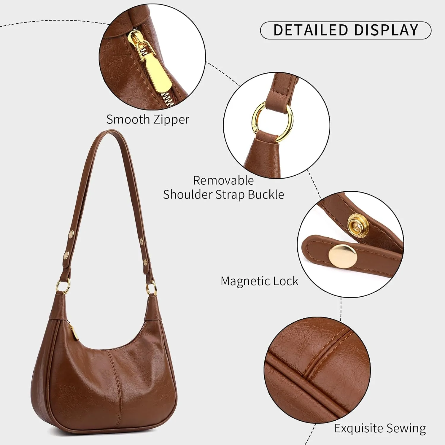 Small Hobo Bags Retro Crescent Shoulder Purse Women Soft Crossbody Handbag