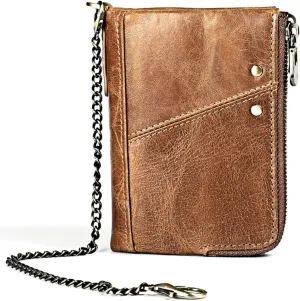 small womens wallet Leathear Chain Compact Card Holder Zipper Pocket Wallet RFID Blocking Card Case Purse with ID Window(brown5)