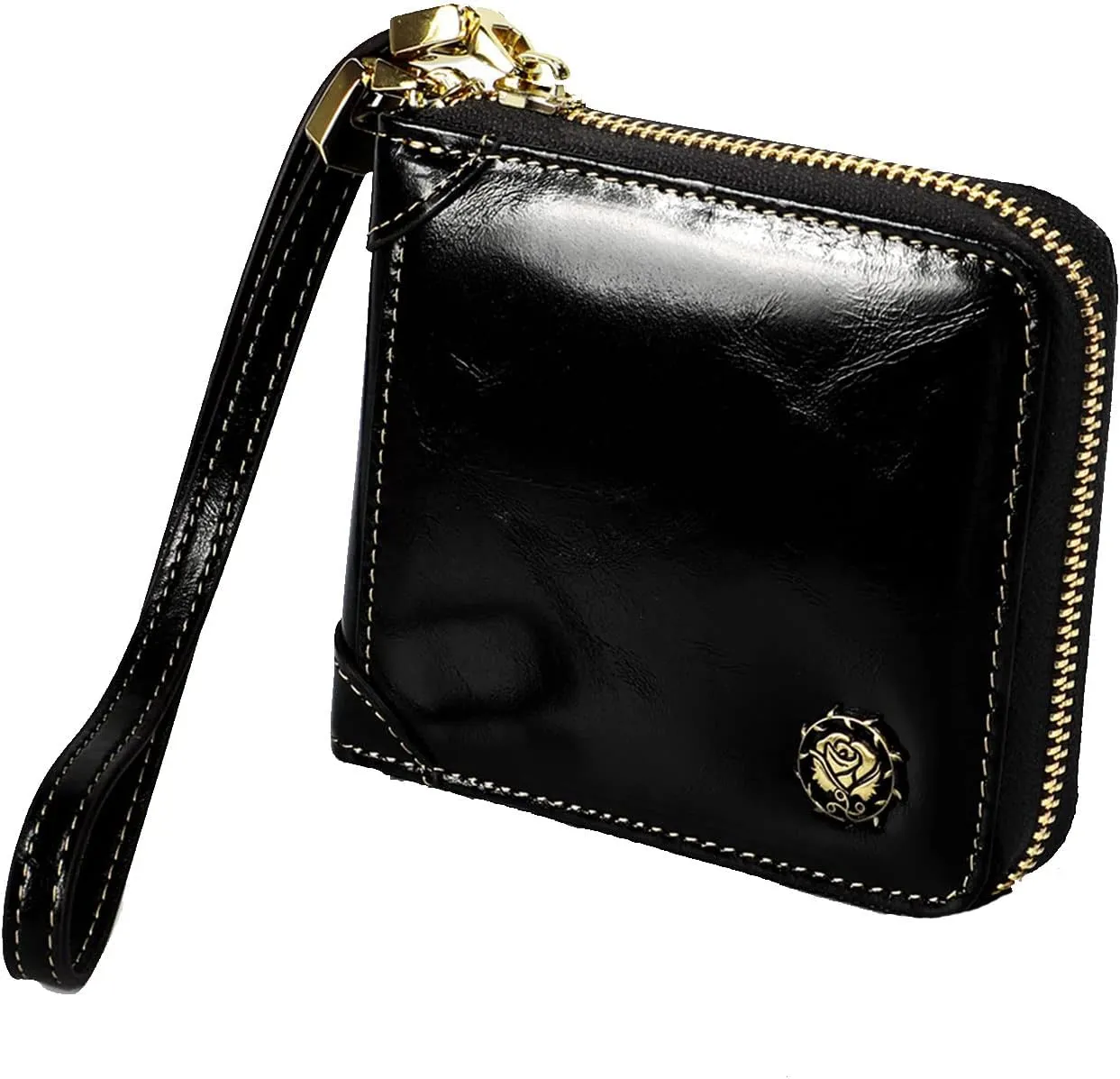 Small Zip Around Wallet for Women,Genuine Leather RFID Blocking Wristlet Clutch Luxurious Credit Card Holder (Small, Black)