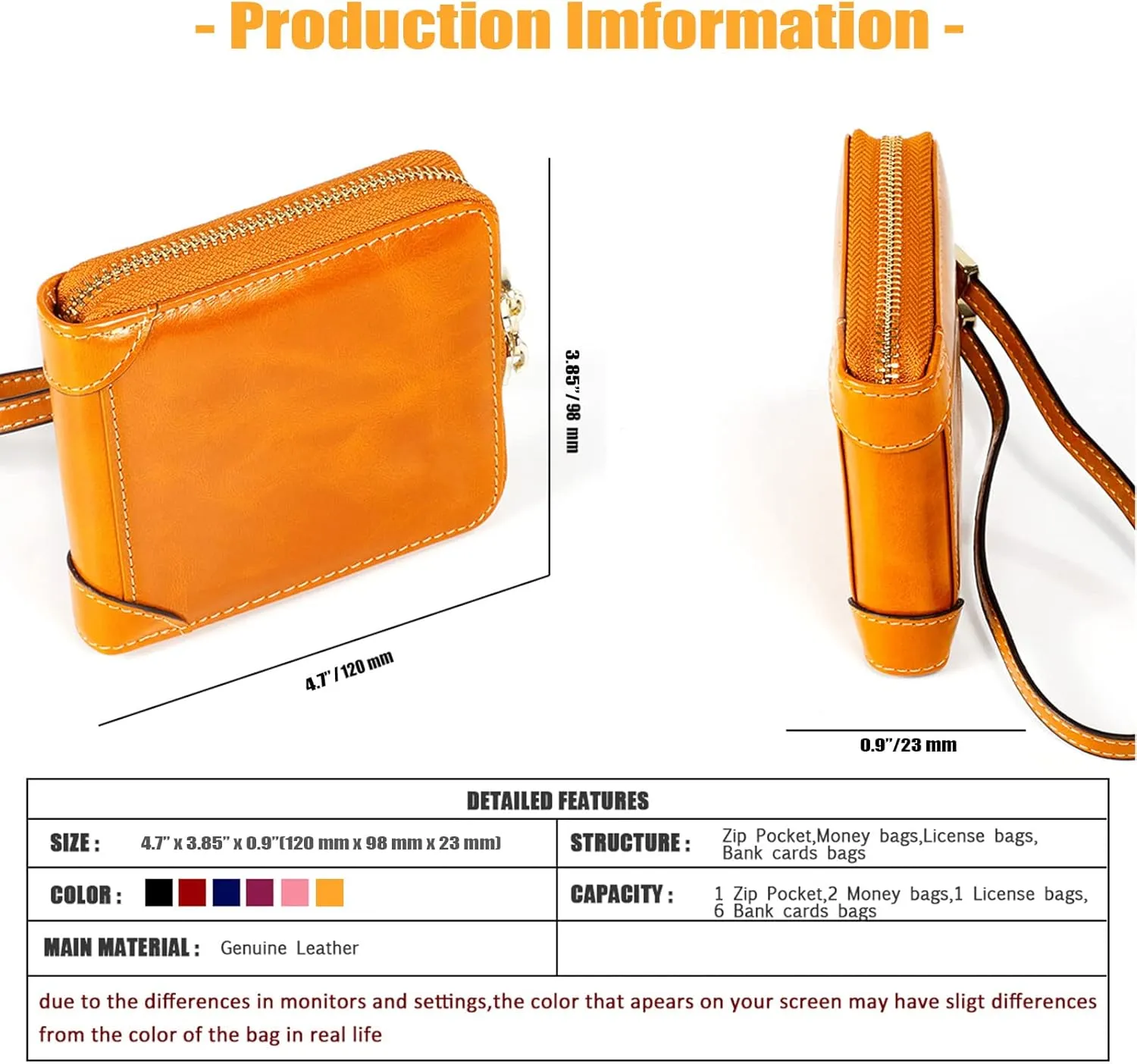 Small Zip Around Wallet for Women,Genuine Leather RFID Blocking Wristlet Clutch Luxurious Credit Card Holder (Small, Orange)