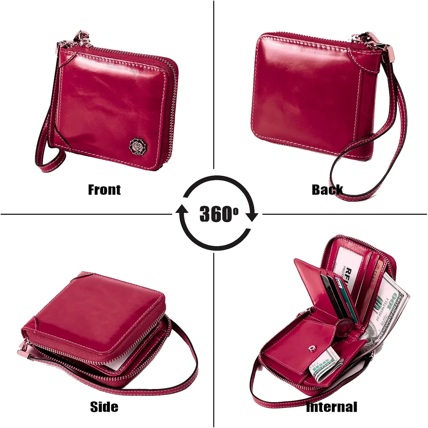 Small Zip Around Wallet for Women,Genuine Leather RFID Blocking Wristlet Clutch Luxurious Credit Card Holder (Small, Purple) (WL-008)