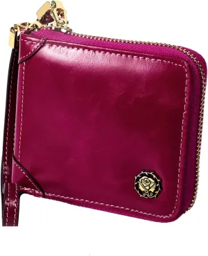 Small Zip Around Wallet for Women,Genuine Leather RFID Blocking Wristlet Clutch Luxurious Credit Card Holder (Small, Purple) (WL-008)