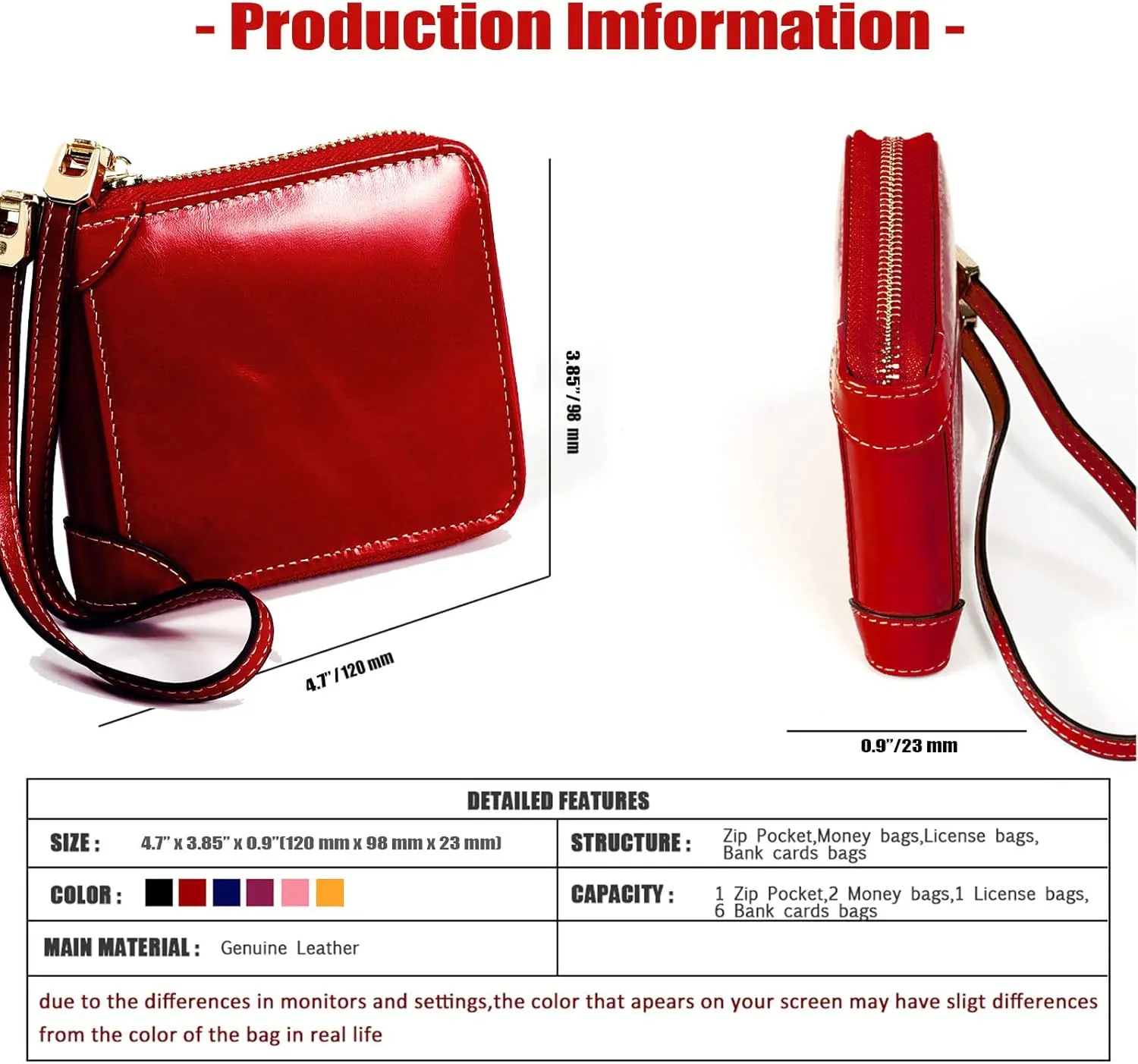 Small Zip Around Wallet for Women,Genuine Leather RFID Blocking Wristlet Clutch Luxurious Credit Card Holder (Small, Red) (WL-008)