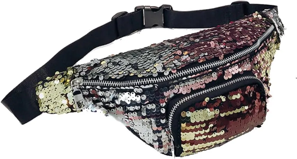 Sparkly Crossbody Bags Glitter Fanny Pack for Women Belt Bag Disco Fanny Pack GoldFanny Pack Waist Pack with Adjustable Strap Shiny Festival Fanny Pack with Zipper Pocket(Gold)