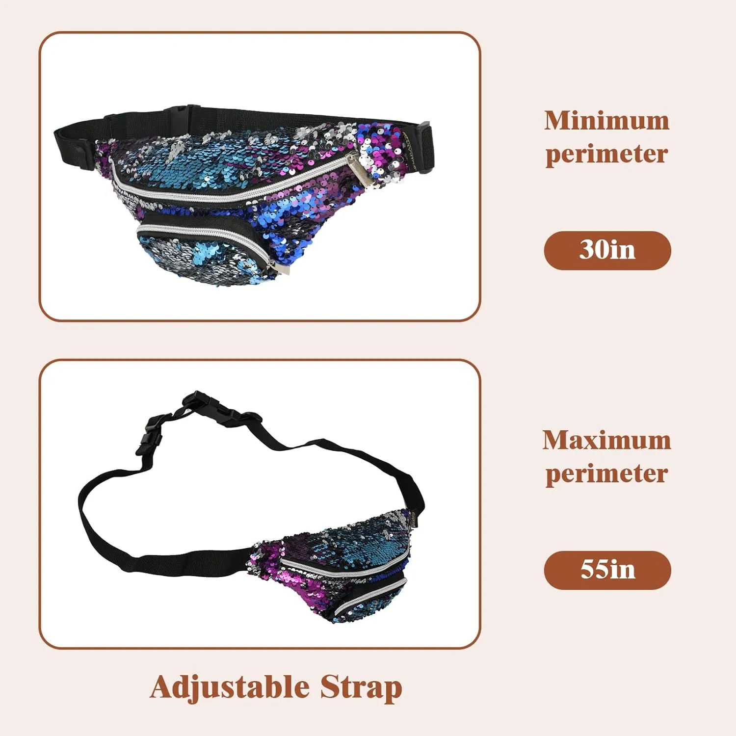 Sparkly Crossbody Bags Glitter Fanny Pack for Women Belt Bag Disco Fanny Pack GoldFanny Pack Waist Pack with Adjustable Strap Shiny Festival Fanny Pack with Zipper Pocket(Gold)