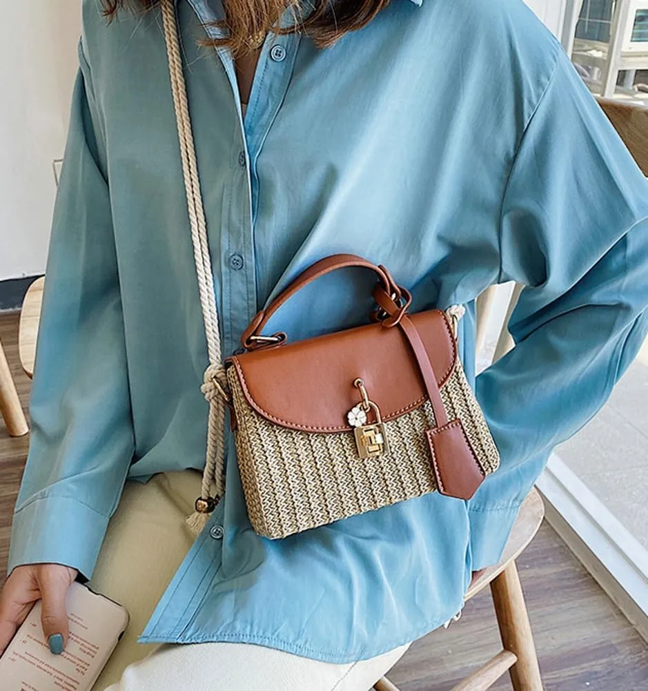 Straw Beach Bags For Women - Summer Satchel Purses Shoulder Crossbody Square Rattan Purse 2024