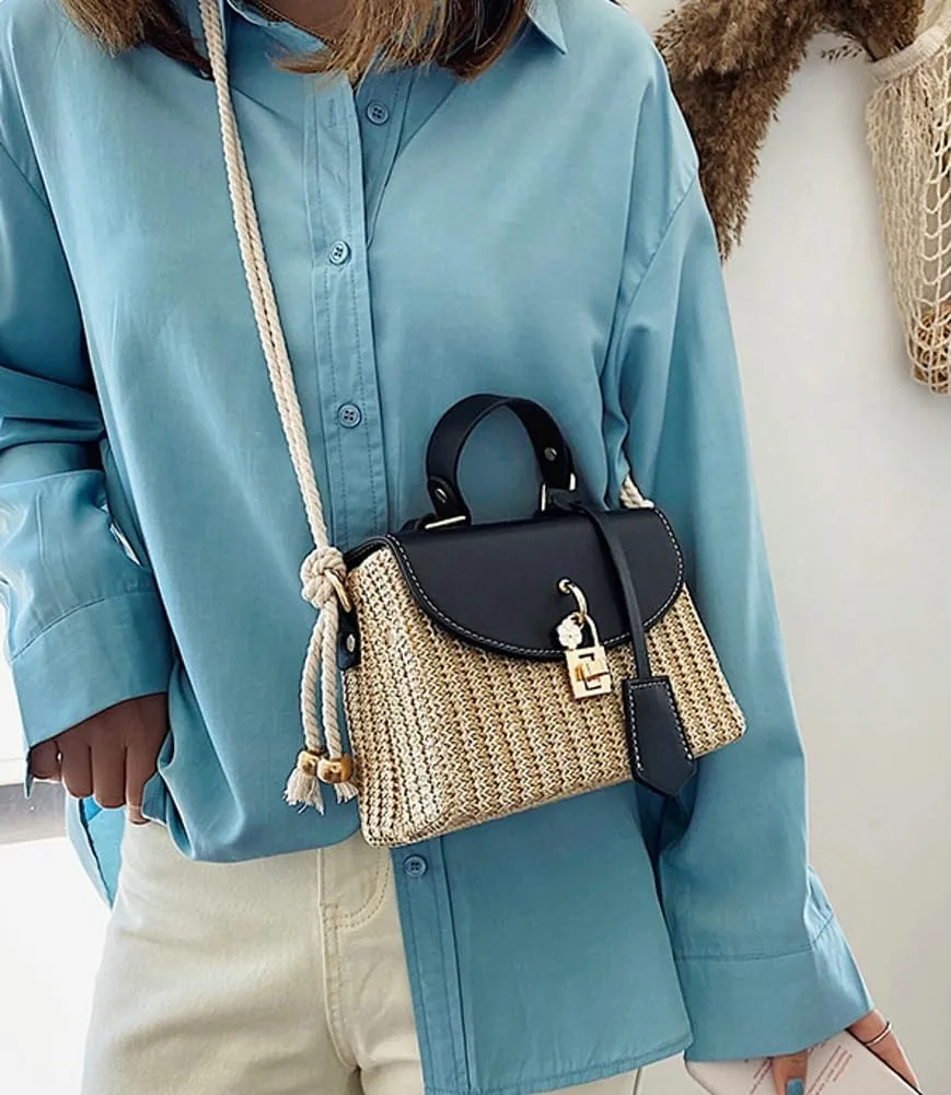 Straw Beach Bags For Women - Summer Satchel Purses Shoulder Crossbody Square Rattan Purse 2024