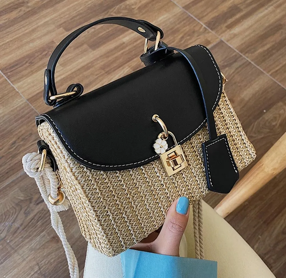 Straw Beach Bags For Women - Summer Satchel Purses Shoulder Crossbody Square Rattan Purse 2024