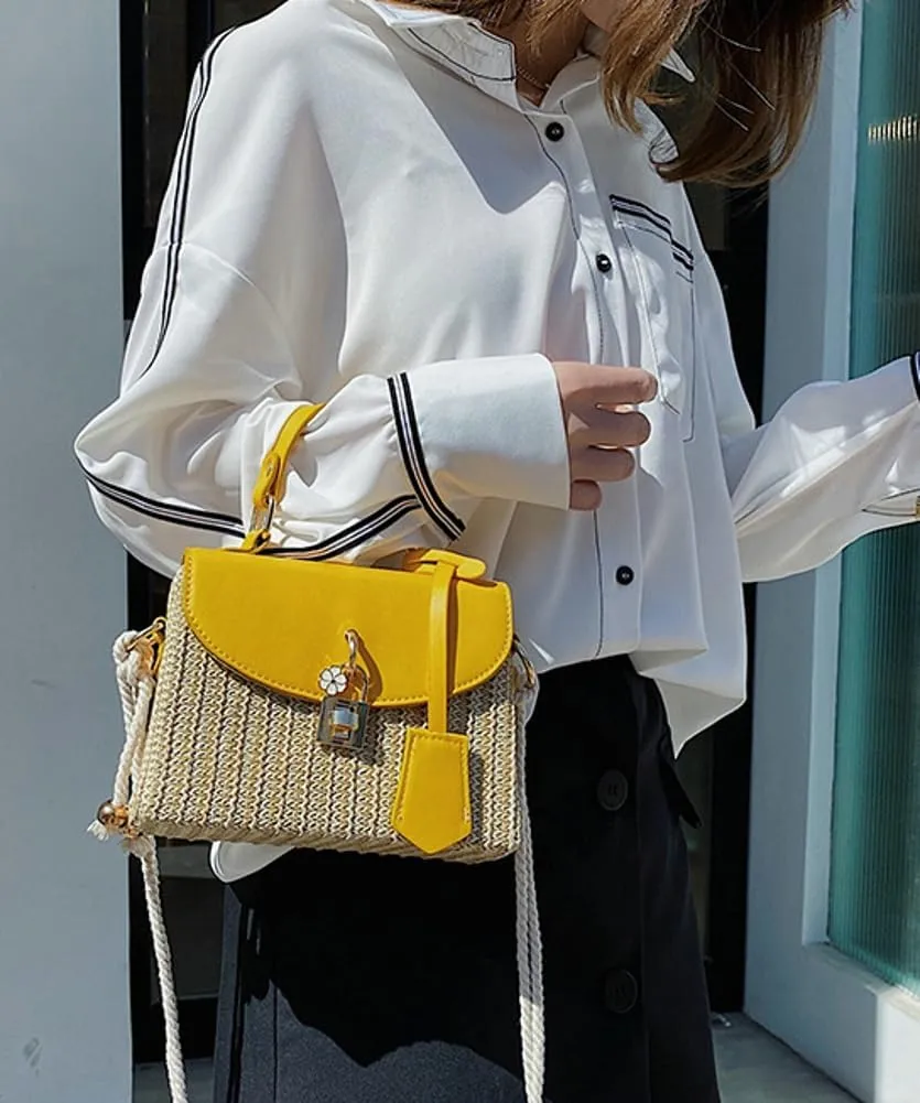 Straw Beach Bags For Women - Summer Satchel Purses Shoulder Crossbody Square Rattan Purse 2024