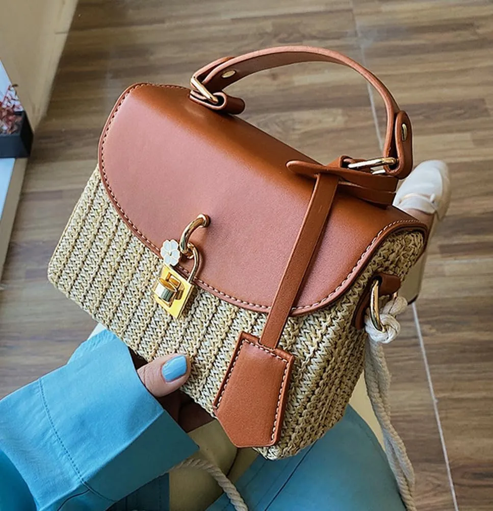 Straw Beach Bags For Women - Summer Satchel Purses Shoulder Crossbody Square Rattan Purse 2024