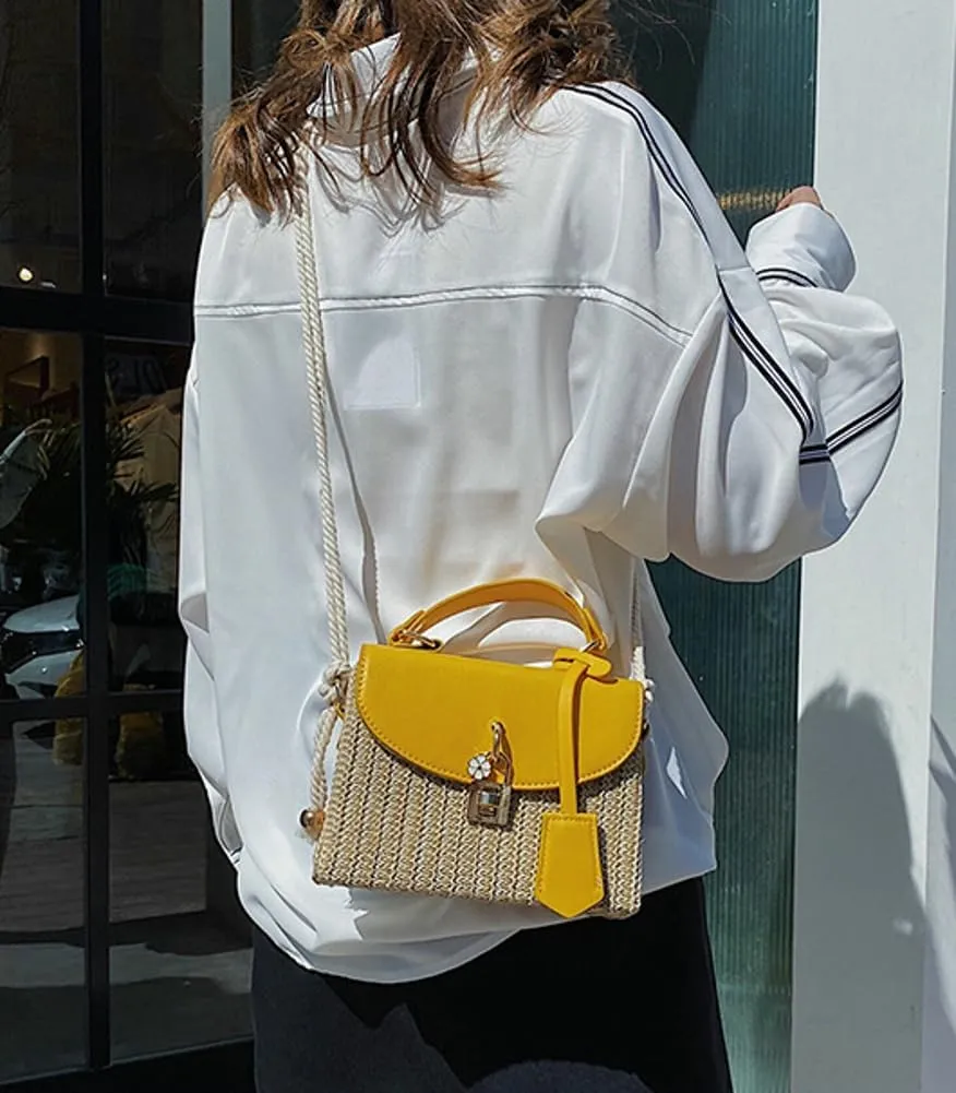 Straw Beach Bags For Women - Summer Satchel Purses Shoulder Crossbody Square Rattan Purse 2024