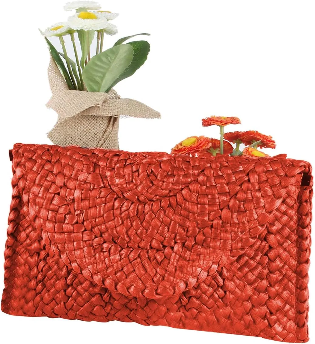 Straw Clutch Purses for Women Summer Beach Bags Envelope Woven Clutch Handbags