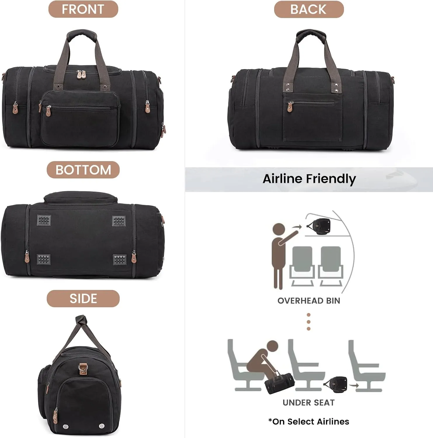 Sucipi Canvas Travel Duffel 43L Overnight Carry-On with Shoe Compartment & Toiletry Bag