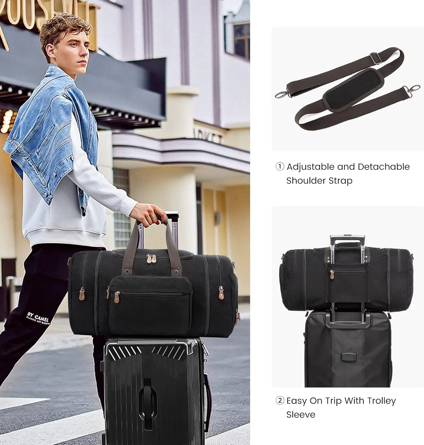 Sucipi Canvas Travel Duffel 43L Overnight Carry-On with Shoe Compartment & Toiletry Bag