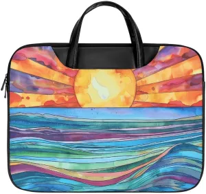 Sun Boho Rainbow Leather Laptop Bag Laptop Briefcase Waterproof Durable Portable Bag Portable Laptop Bag Business Office 16.5 * 12.6IN
