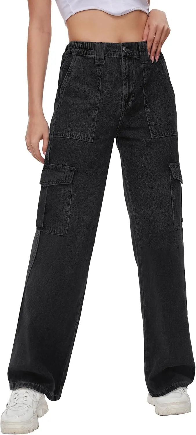 Tapata Women's 26"/28"/30"/32"/34" Cargo Jeans Straight Leg Short Petite Regular Tall Denim Relaxed Y2K Pants