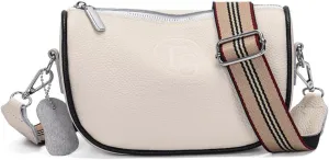 Tenea Small Saddle Bag Purse Simple Modern Handbags with Wide Strap for Women, Beige White