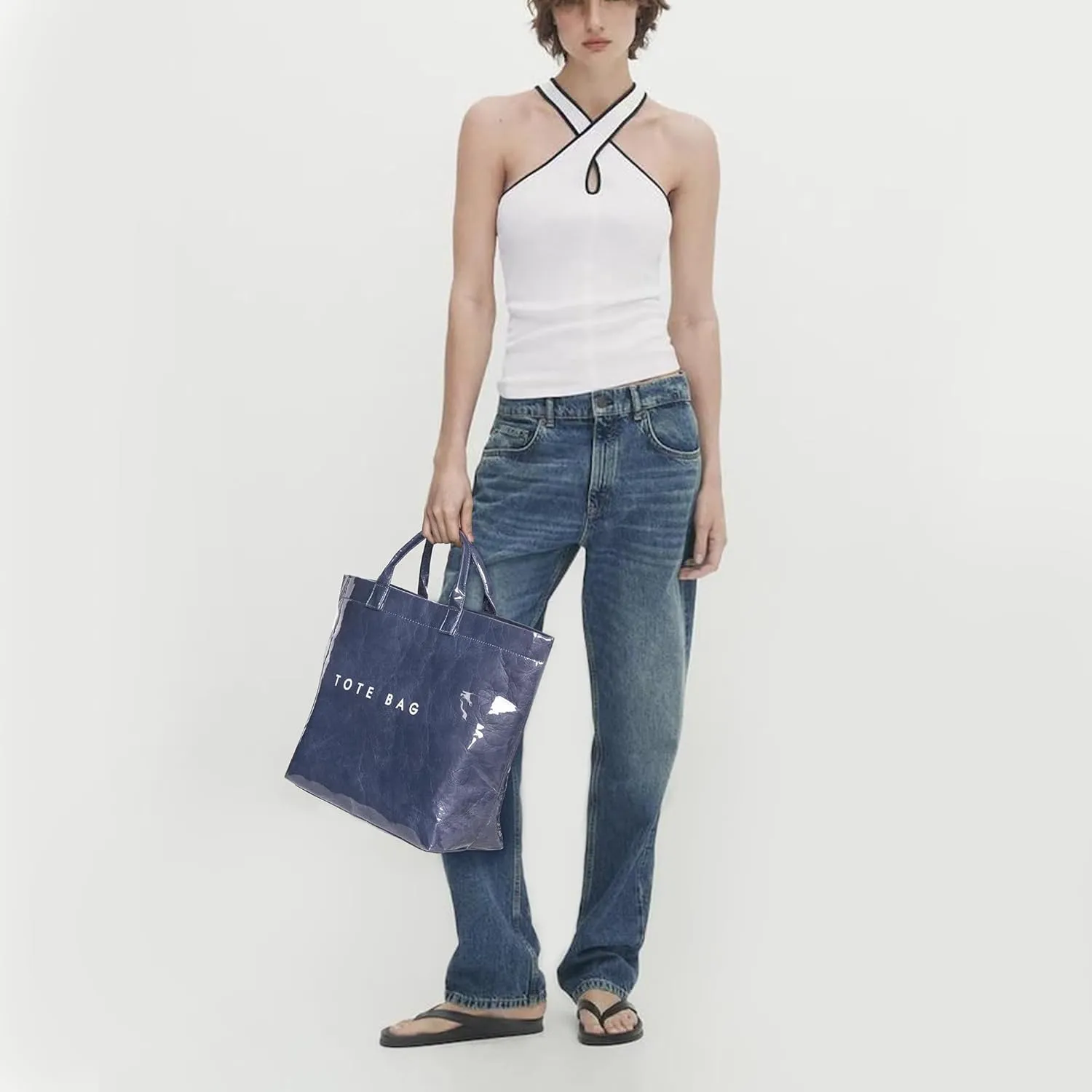 Tote Bag for Women Large PVC Tote Bag Plastic Handbag Letters Print Handbag Clear Hobo Bag