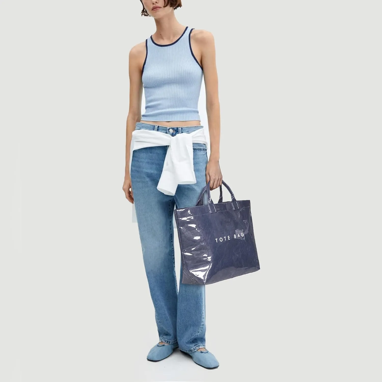 Tote Bag for Women Large PVC Tote Bag Plastic Handbag Letters Print Handbag Clear Hobo Bag