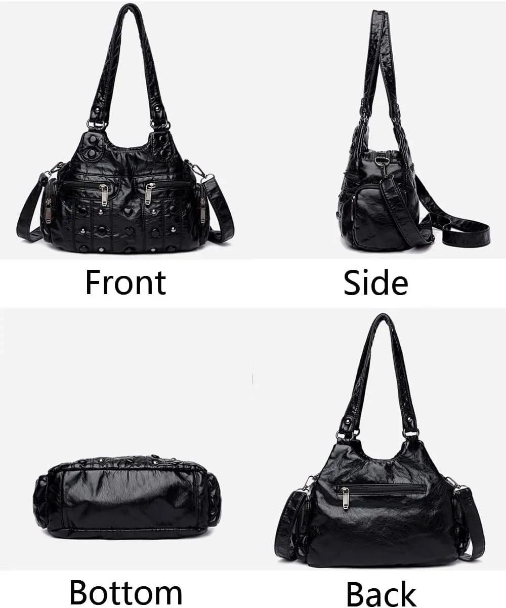 Tote Bags Women Retro Shoulder Bag Soft Leather Handbag Rivet Satchel Purse
