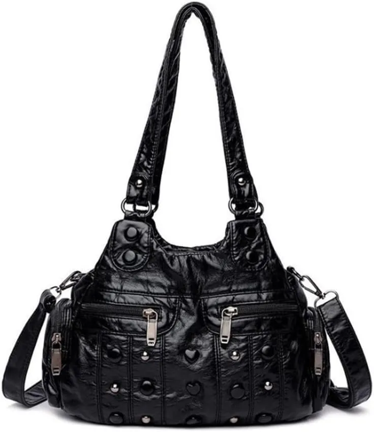 Tote Bags Women Retro Shoulder Bag Soft Leather Handbag Rivet Satchel Purse