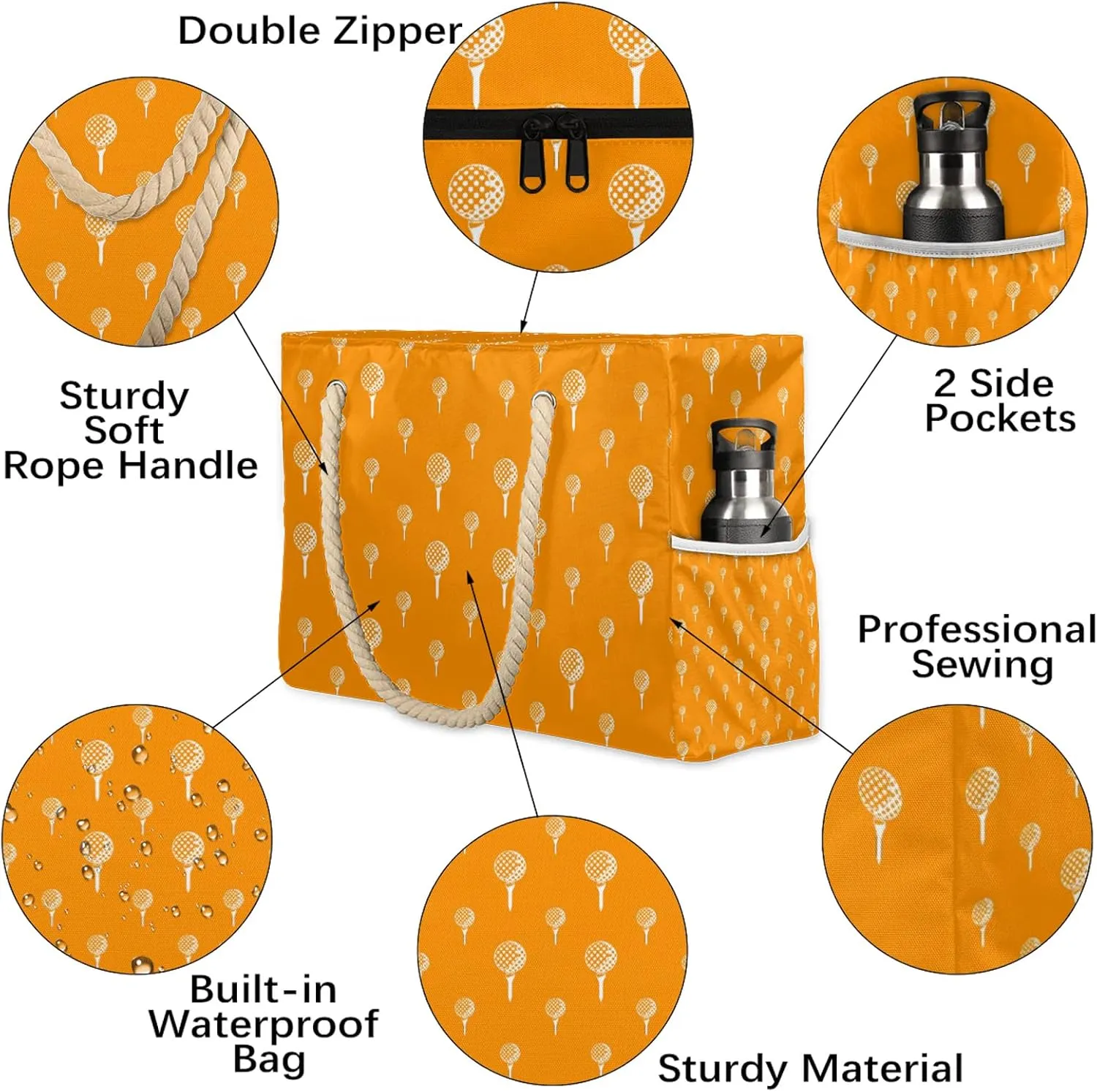 Tote Beach Bag for Women with Zipper Modern Large Waterproof Sandproof Swim Pool Bag