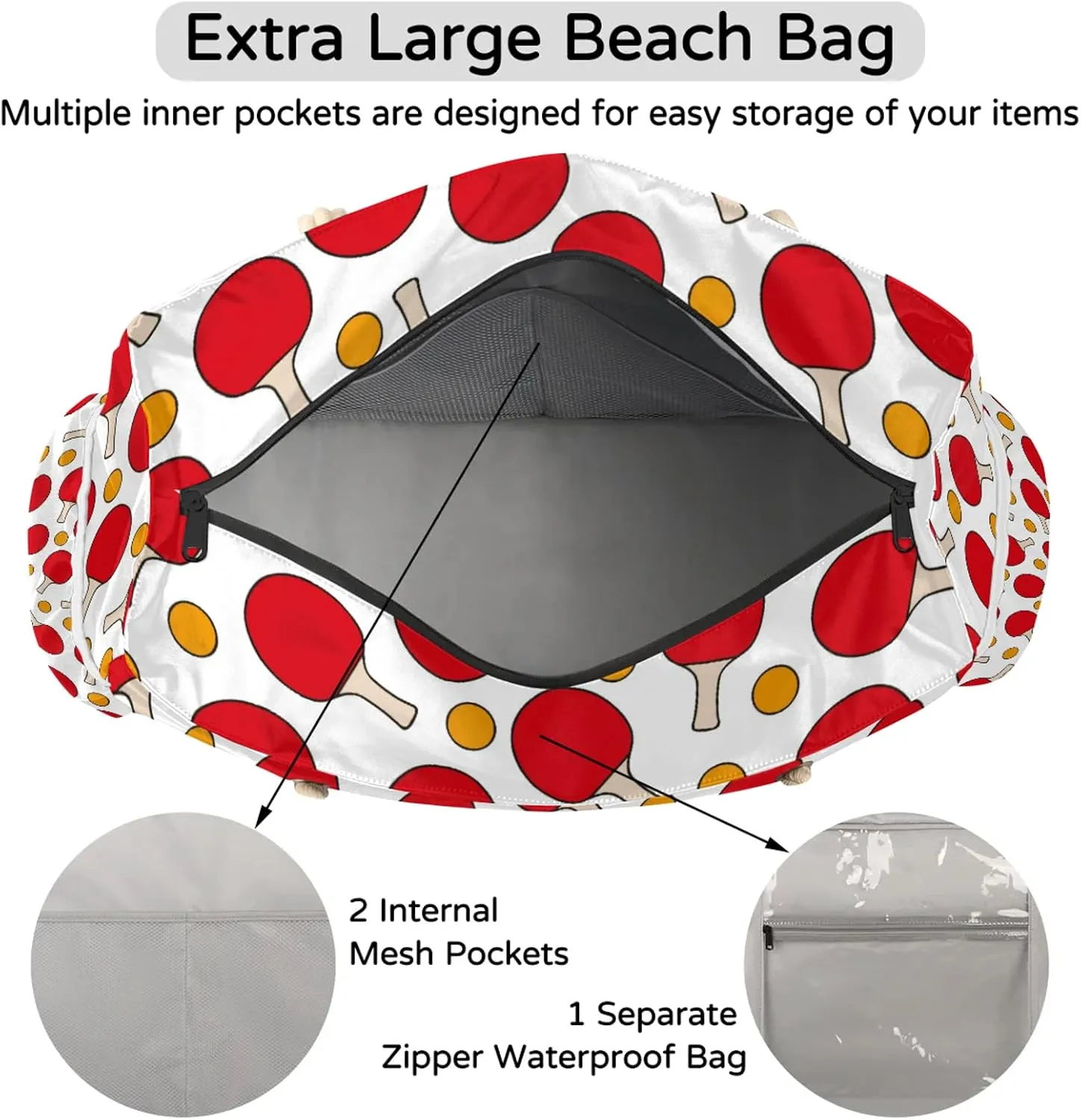 Tote Beach Bag for Women with Zipper Modern Large Waterproof Sandproof Swim Pool Bag