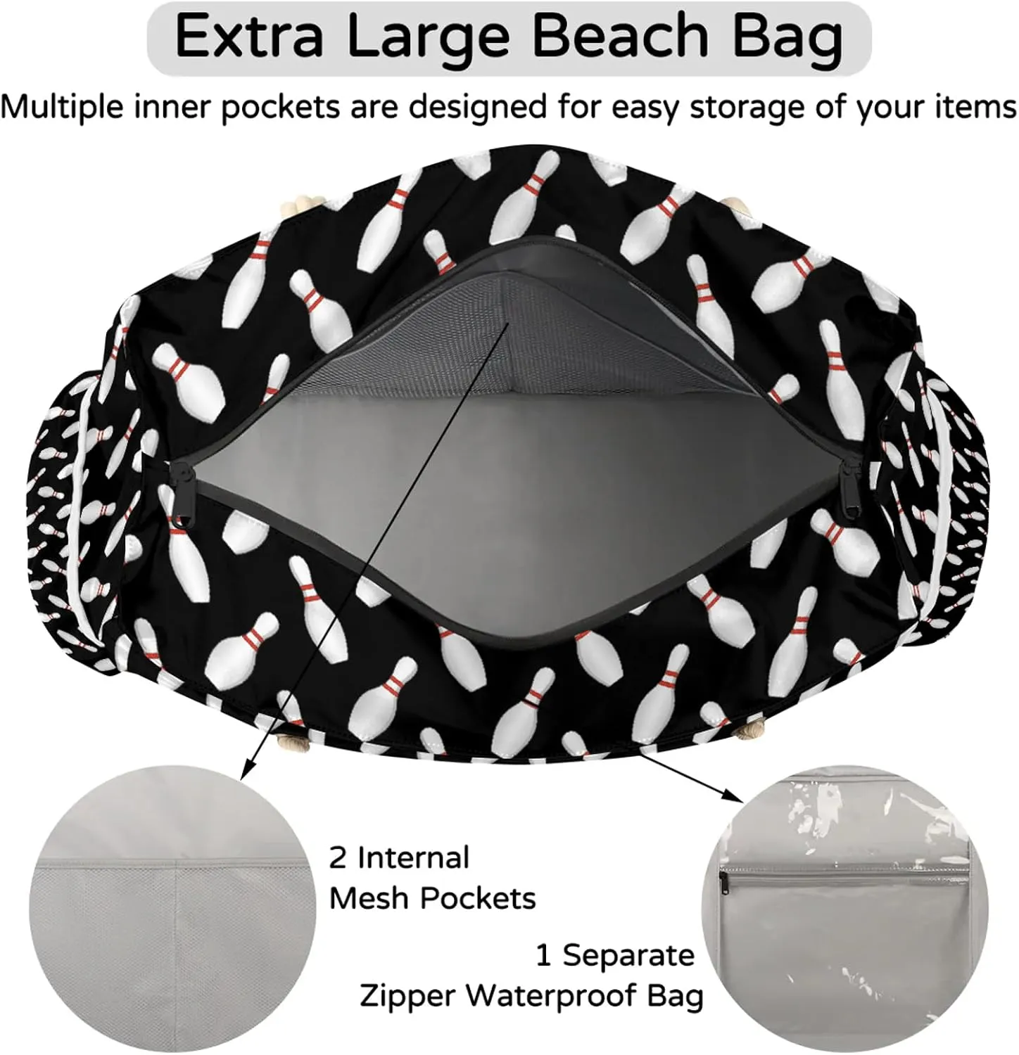 Tote Beach Bag for Women with Zipper Modern Large Waterproof Sandproof Swim Pool Bag