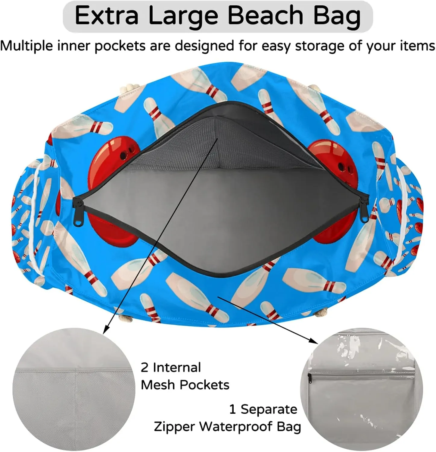 Tote Beach Bag for Women with Zipper Modern Large Waterproof Sandproof Swim Pool Bag