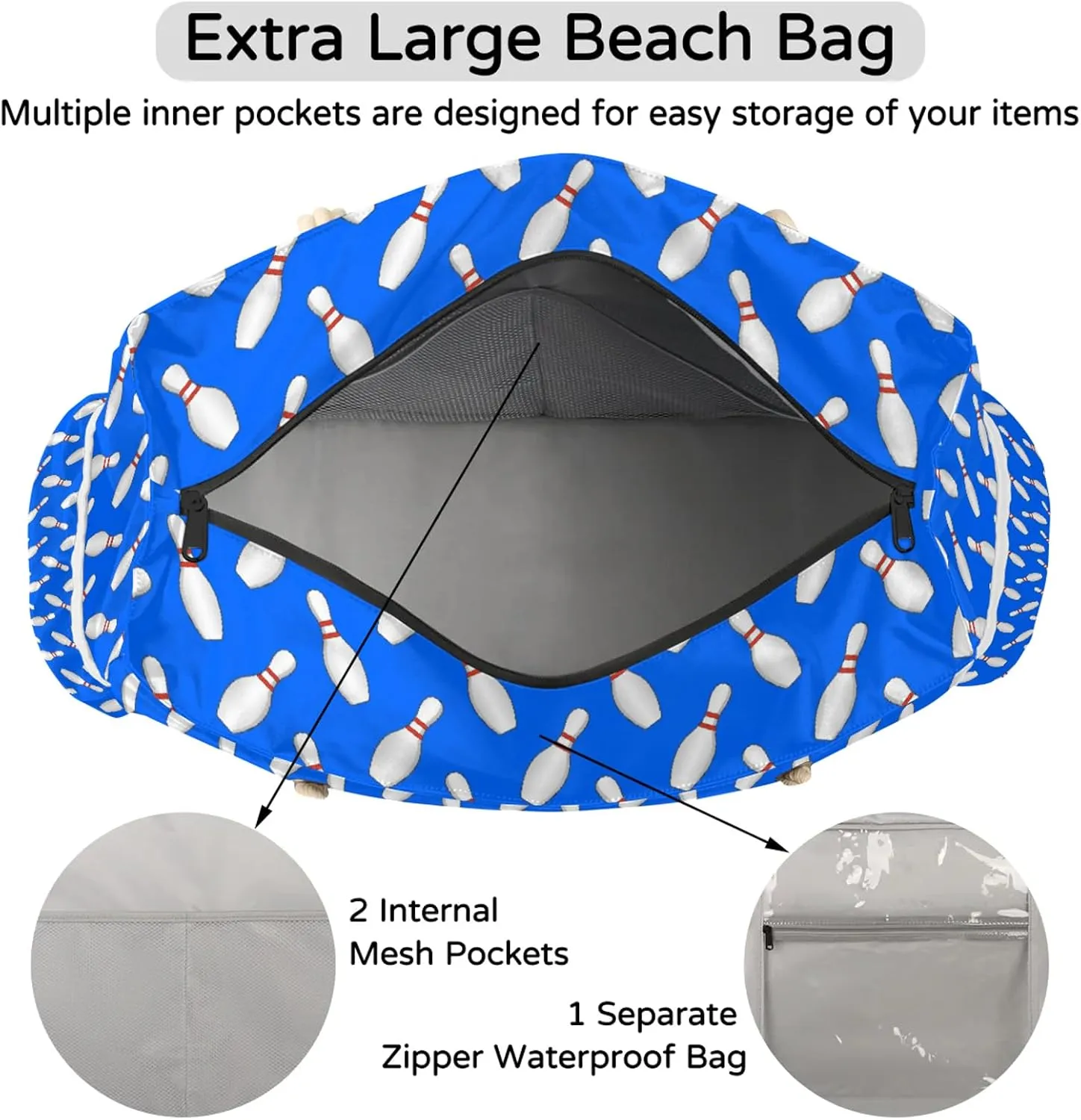 Tote Beach Bag for Women with Zipper Modern Large Waterproof Sandproof Swim Pool Bag