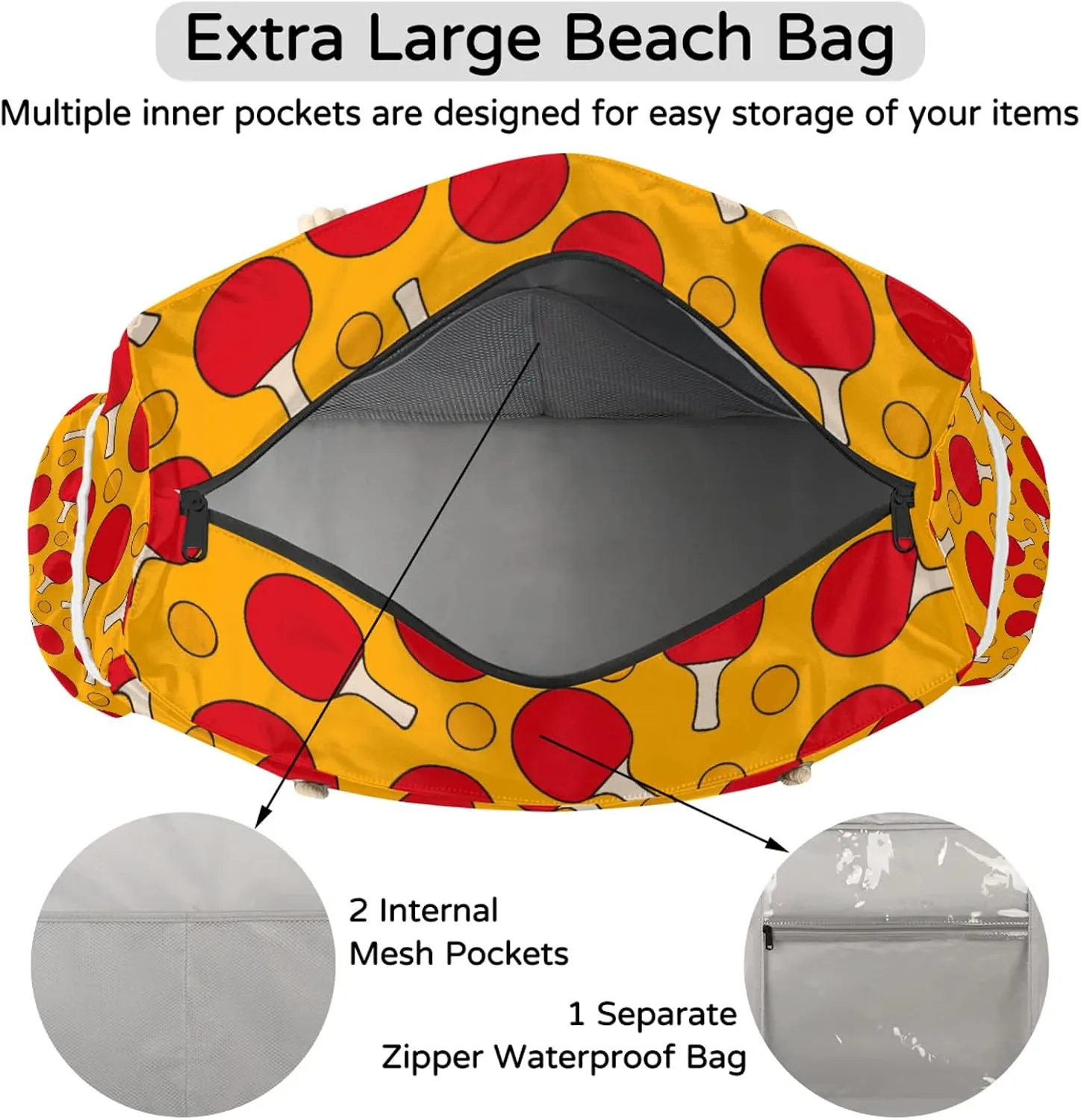 Tote Beach Bag for Women with Zipper Modern Large Waterproof Sandproof Swim Pool Bag