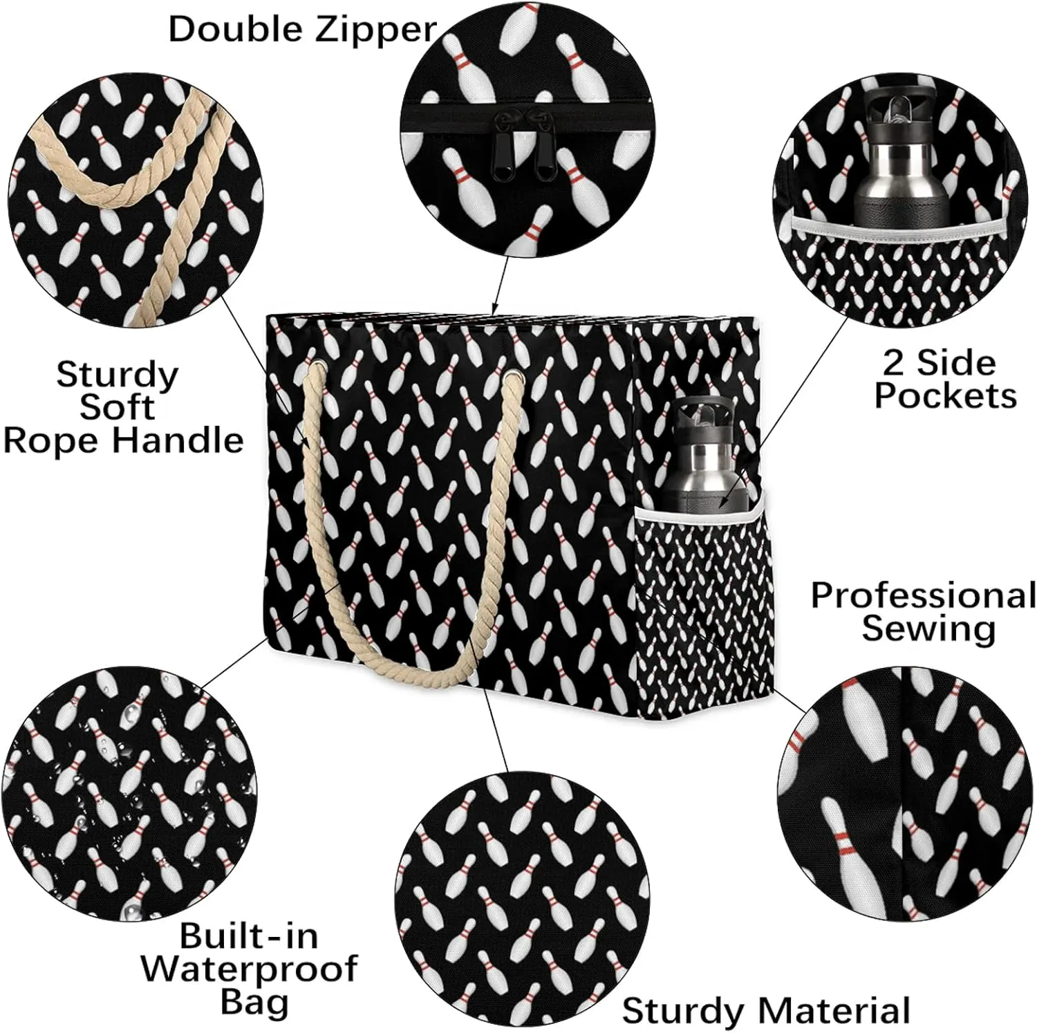 Tote Beach Bag for Women with Zipper Modern Large Waterproof Sandproof Swim Pool Bag