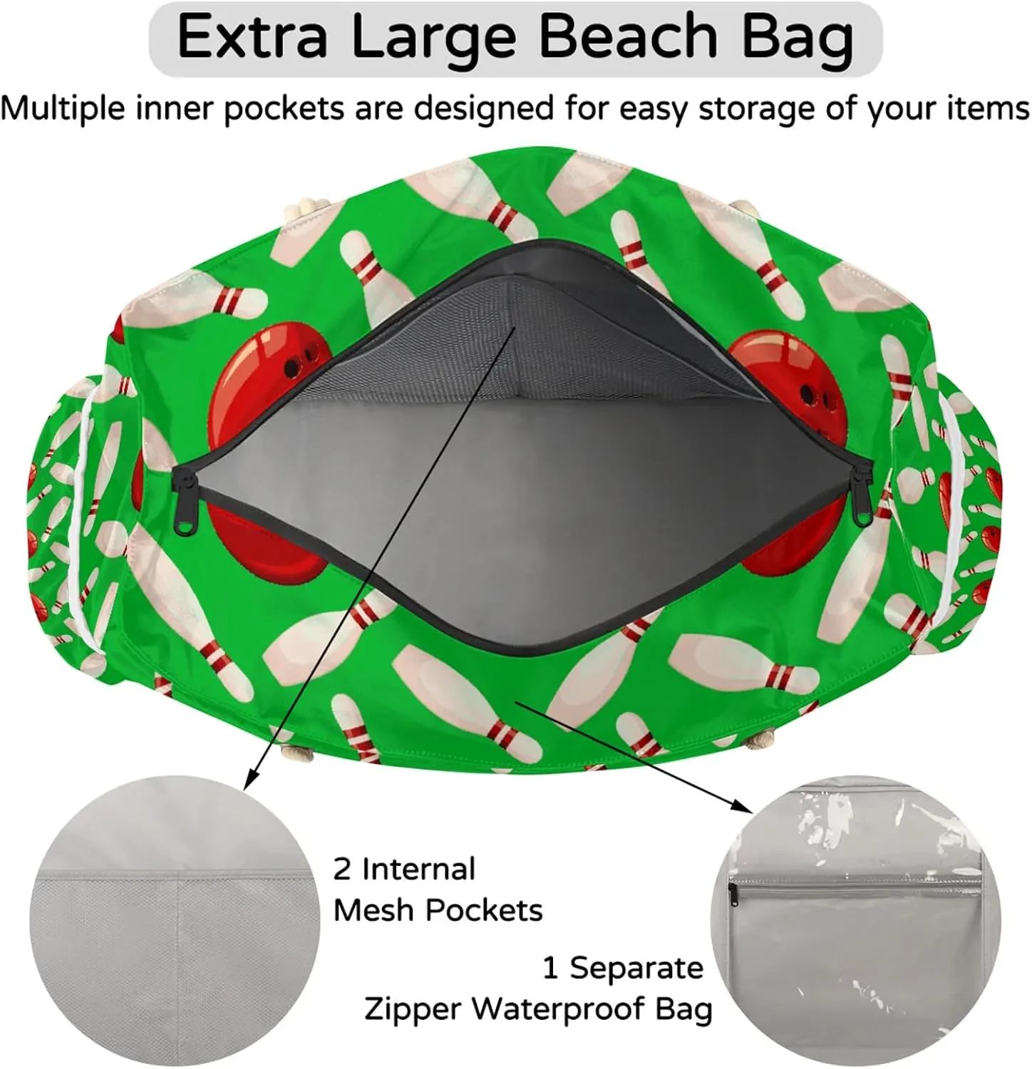 Tote Beach Bag for Women with Zipper Modern Large Waterproof Sandproof Swim Pool Bag