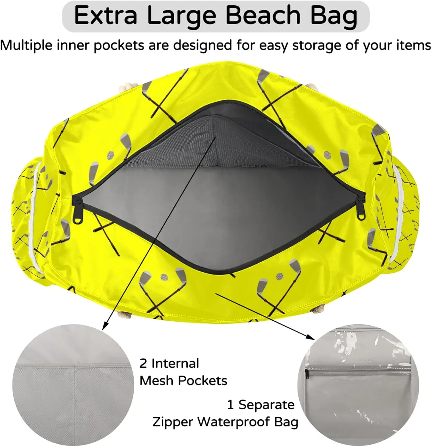 Tote Beach Bag for Women with Zipper Modern Large Waterproof Sandproof Swim Pool Bag