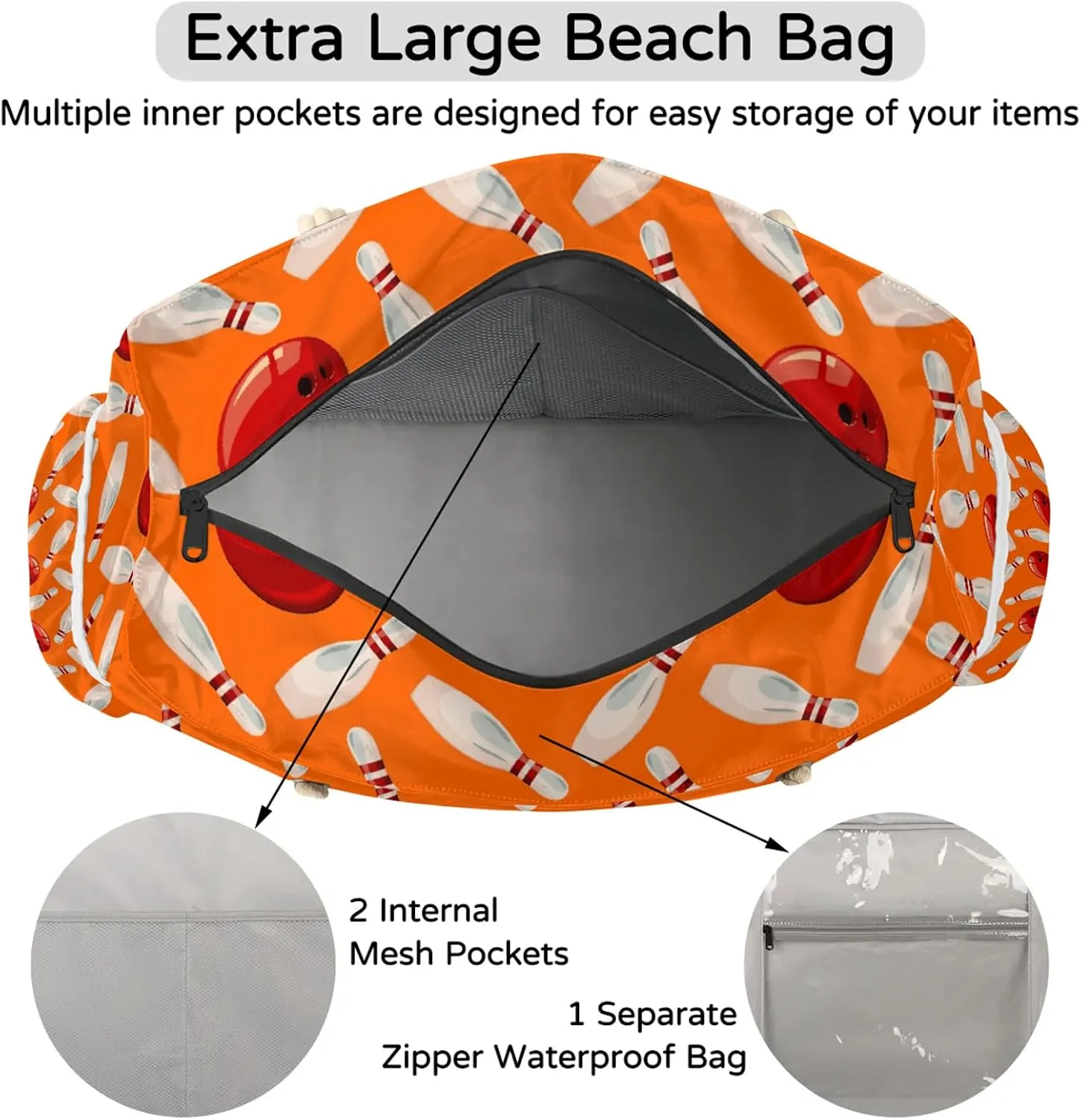 Tote Beach Bag for Women with Zipper Modern Large Waterproof Sandproof Swim Pool Bag