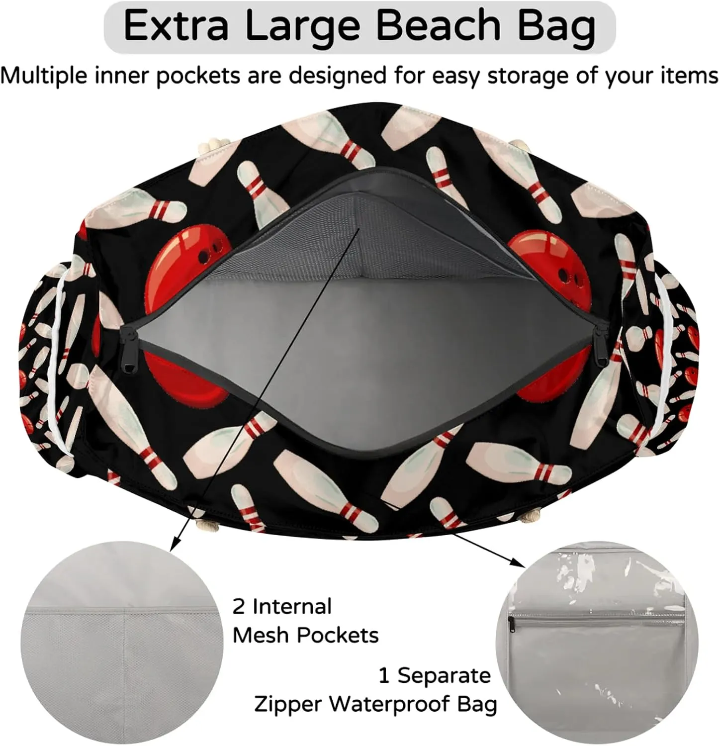 Tote Beach Bag for Women with Zipper Modern Large Waterproof Sandproof Swim Pool Bag