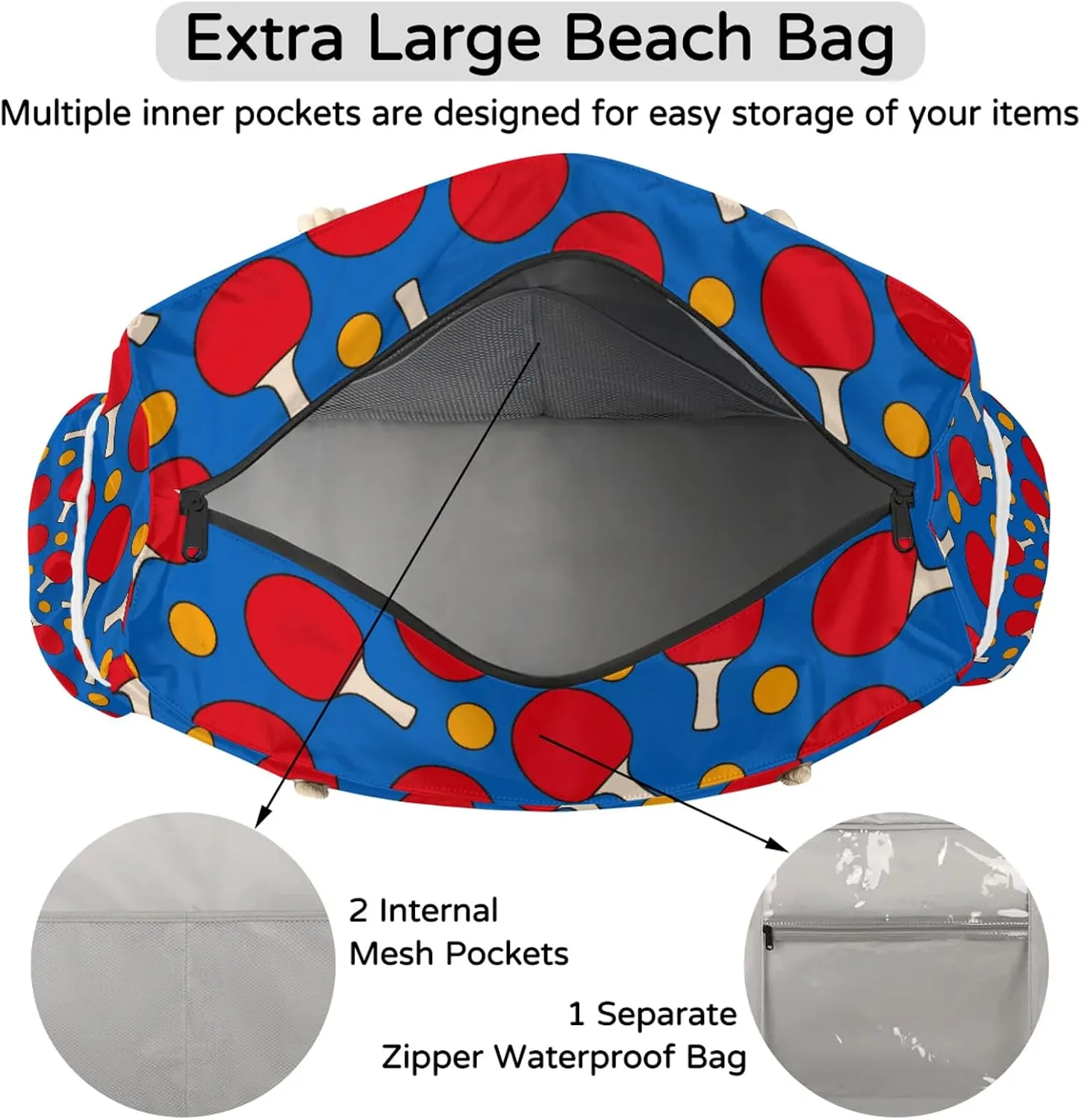 Tote Beach Bag for Women with Zipper Modern Large Waterproof Sandproof Swim Pool Bag