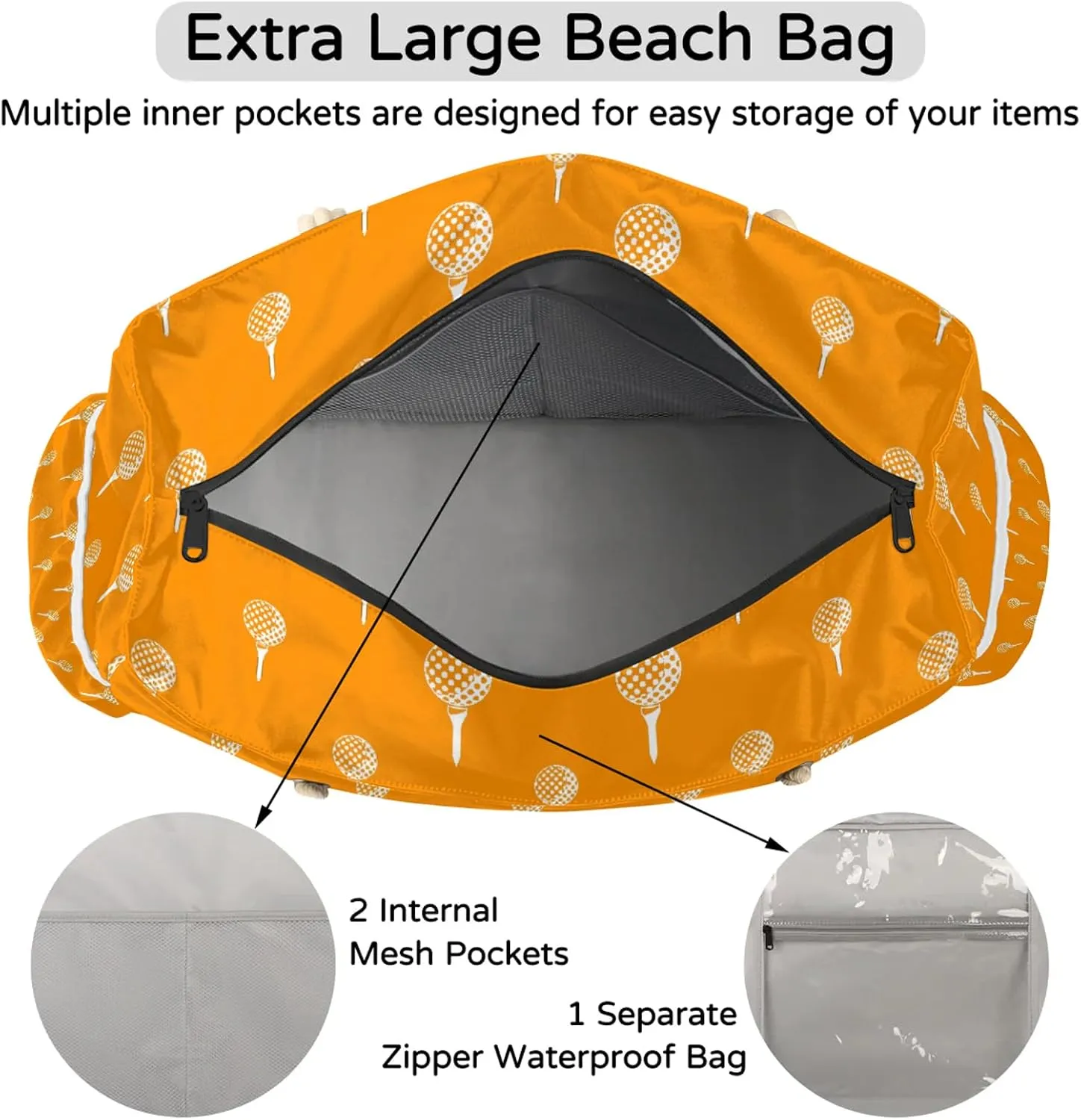 Tote Beach Bag for Women with Zipper Modern Large Waterproof Sandproof Swim Pool Bag