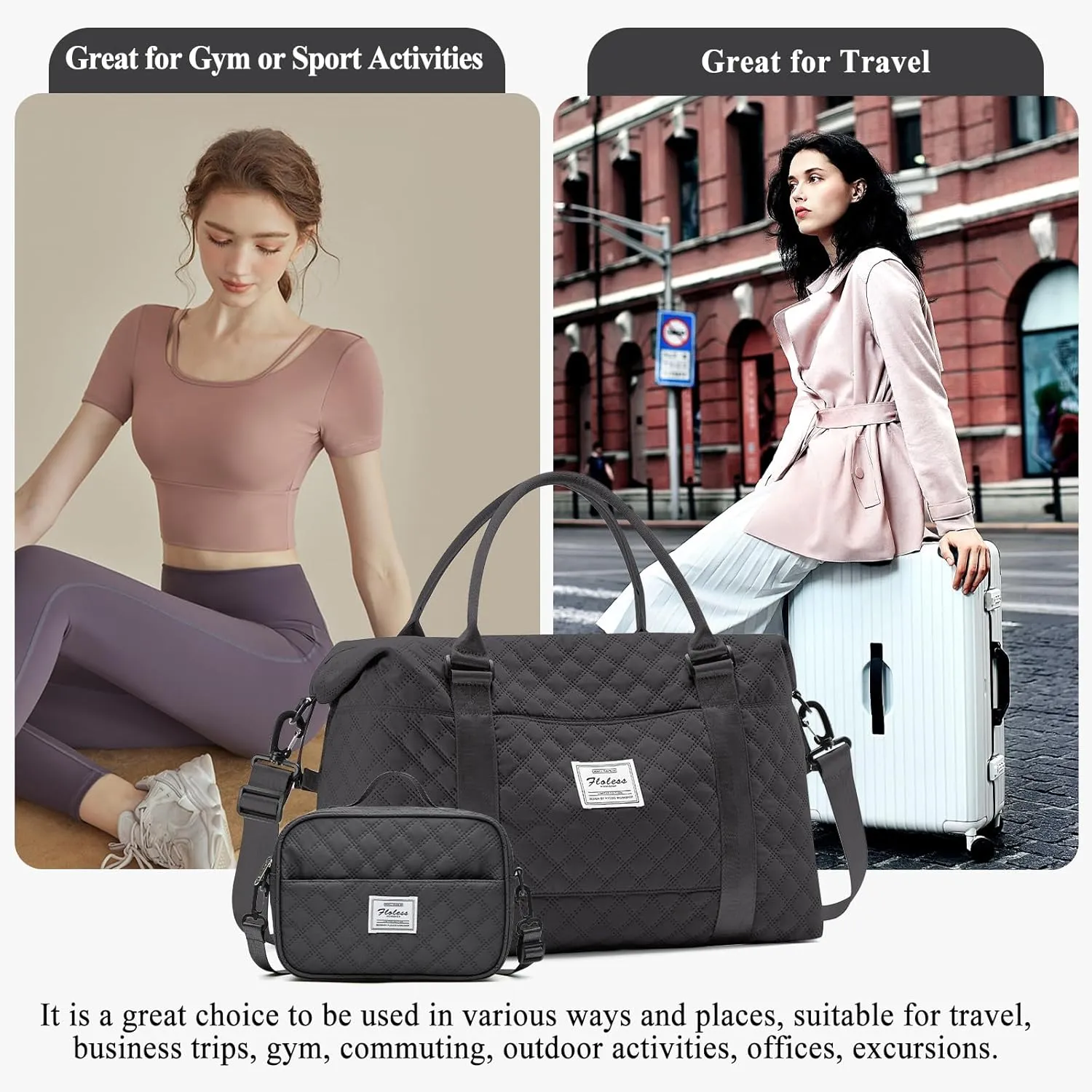 Travel Bag for Women, Overnight Duffel Weekender Bag with Toiletry Bag,Gym Bag with Wet Pocket,Personal Item Carry On Bag