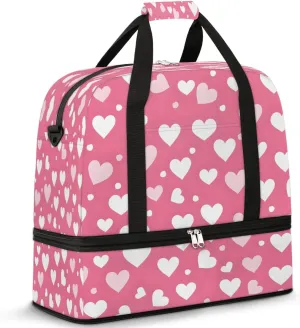 Travel Duffel Bags Pink Heart Foldable Weekender Bags for Women with Shoes Compartment Waterproof & Tear Resistant Carry on Overnight Luggage Duffel Bag Shoulder Sports Tote Bag,A-1082