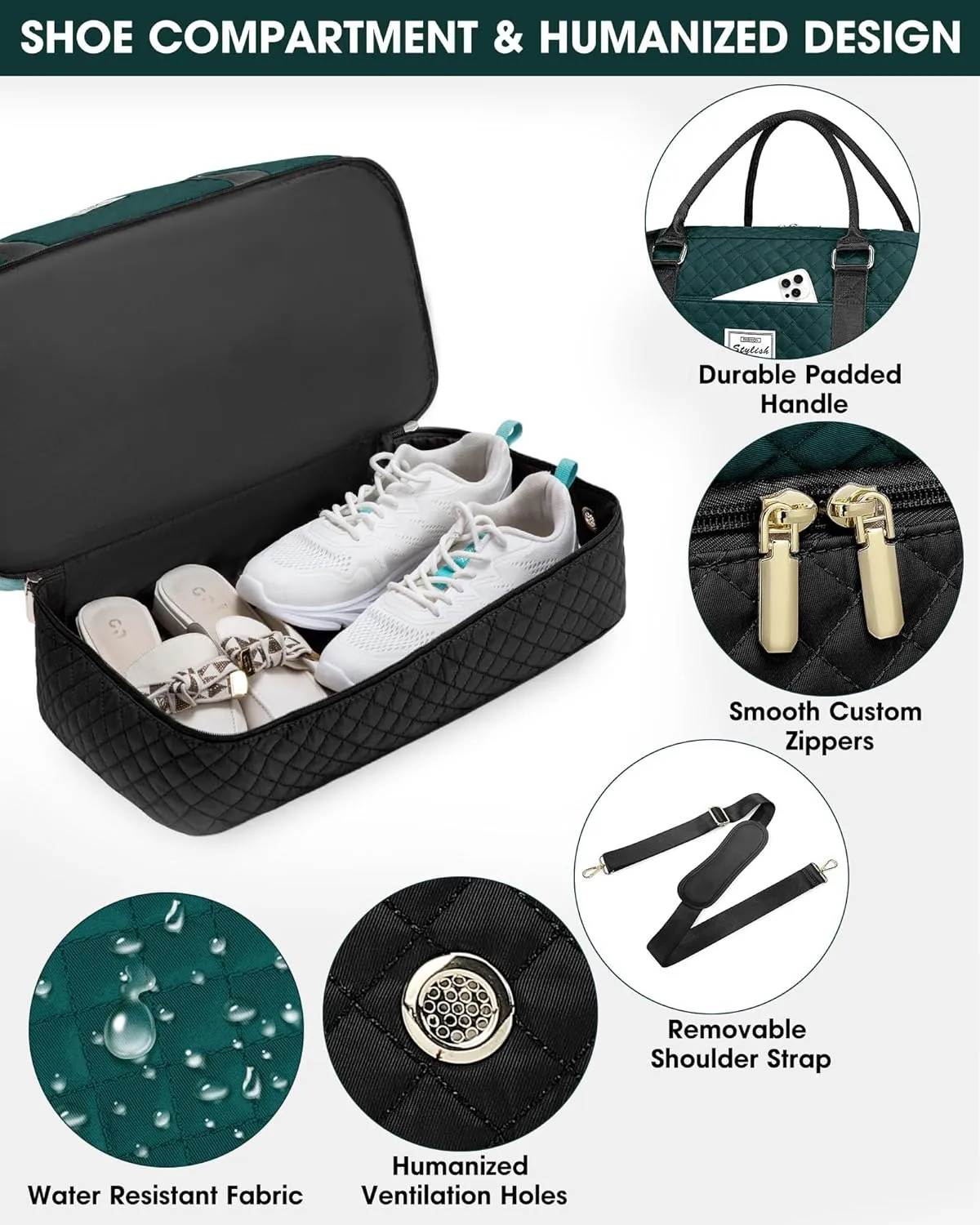 Travel Duffle Bag Weekender Bags: Duffel Bag with Shoe Compartment Carry On Overnight Bag with Wet Pocket Yoga Gym Bags Hospital Bags for Labor and Delivery 3 Pcs Set Black Green