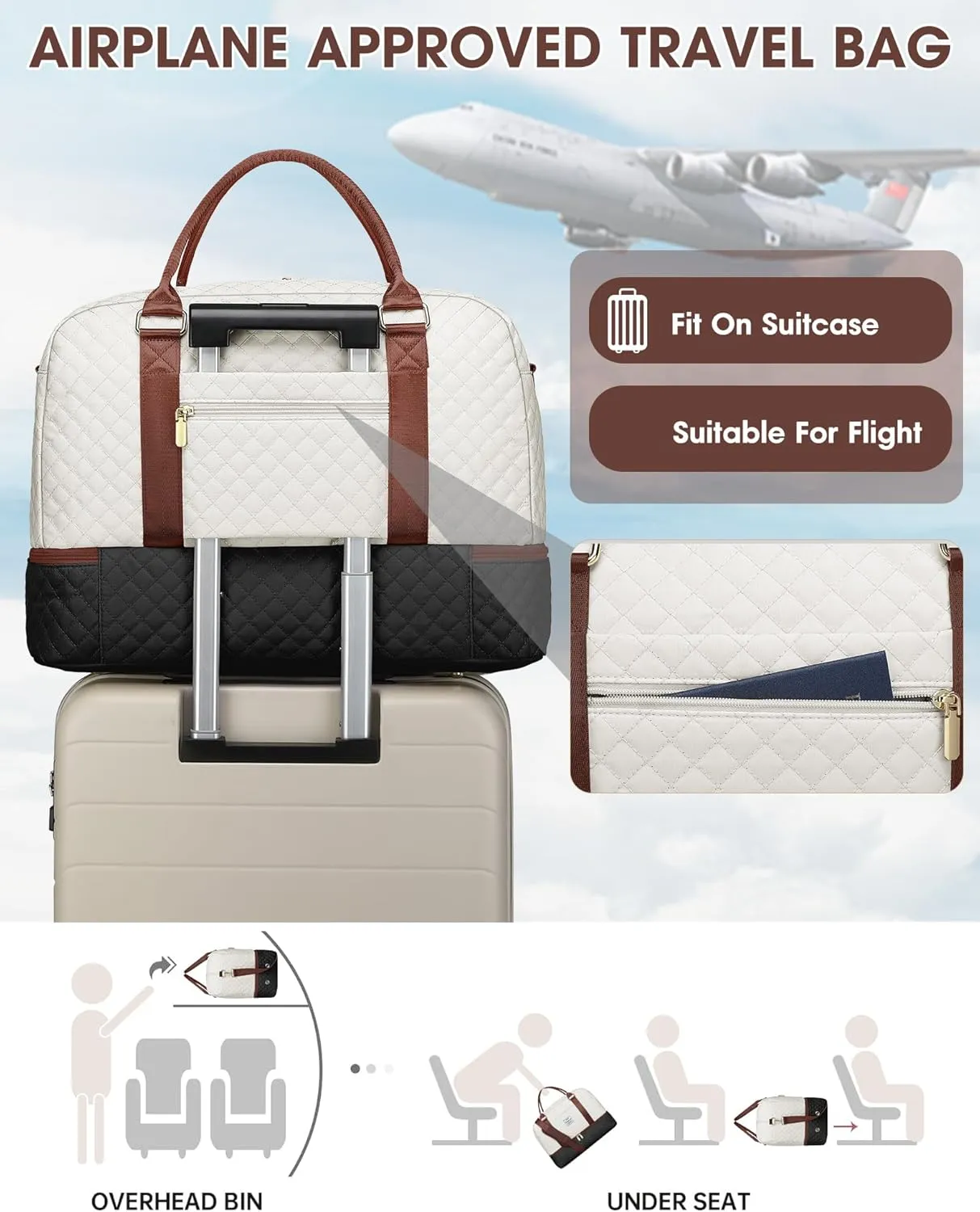 Travel Duffle Bags for Women - Overnight Weekender Bags With Toiletry Bag Carry On Duffel Bags with Shoe Compartment Hospital Bag with Wet Pocket for Labor Delivery Black Brown