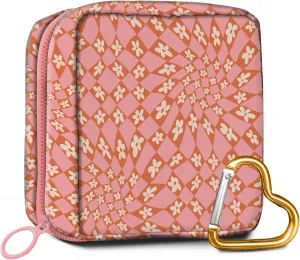 Travel Makeup Bag, Cute Cosmetic Bag Toiletry Bag for Women, Mini Make Up Pouches, Purse Cosmetic Organizer Cute Checkerboard Flowers