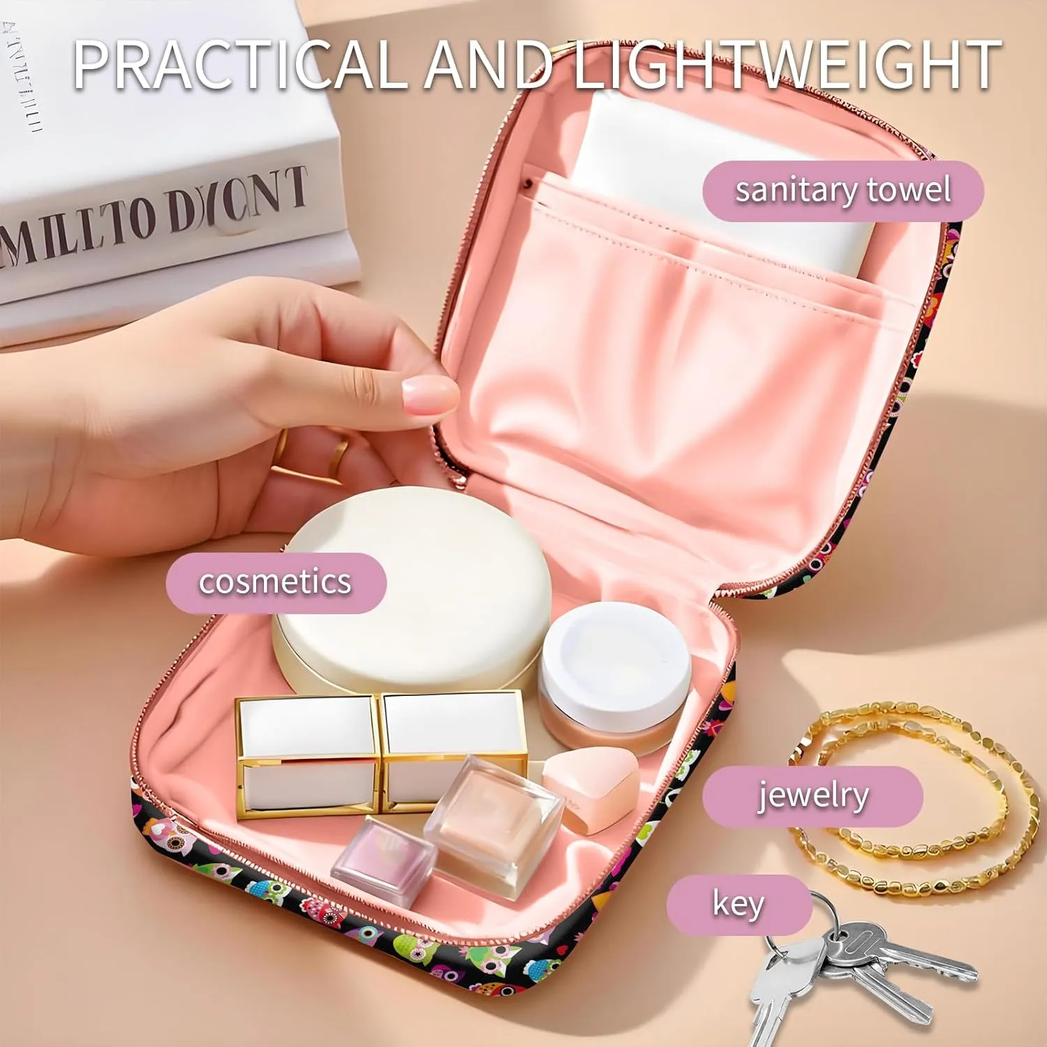 Travel Makeup Bag, Cute Cosmetic Bag Toiletry Bag for Women, Mini Make Up Pouches, Purse Cosmetic Organizer Cute Colorful Owl