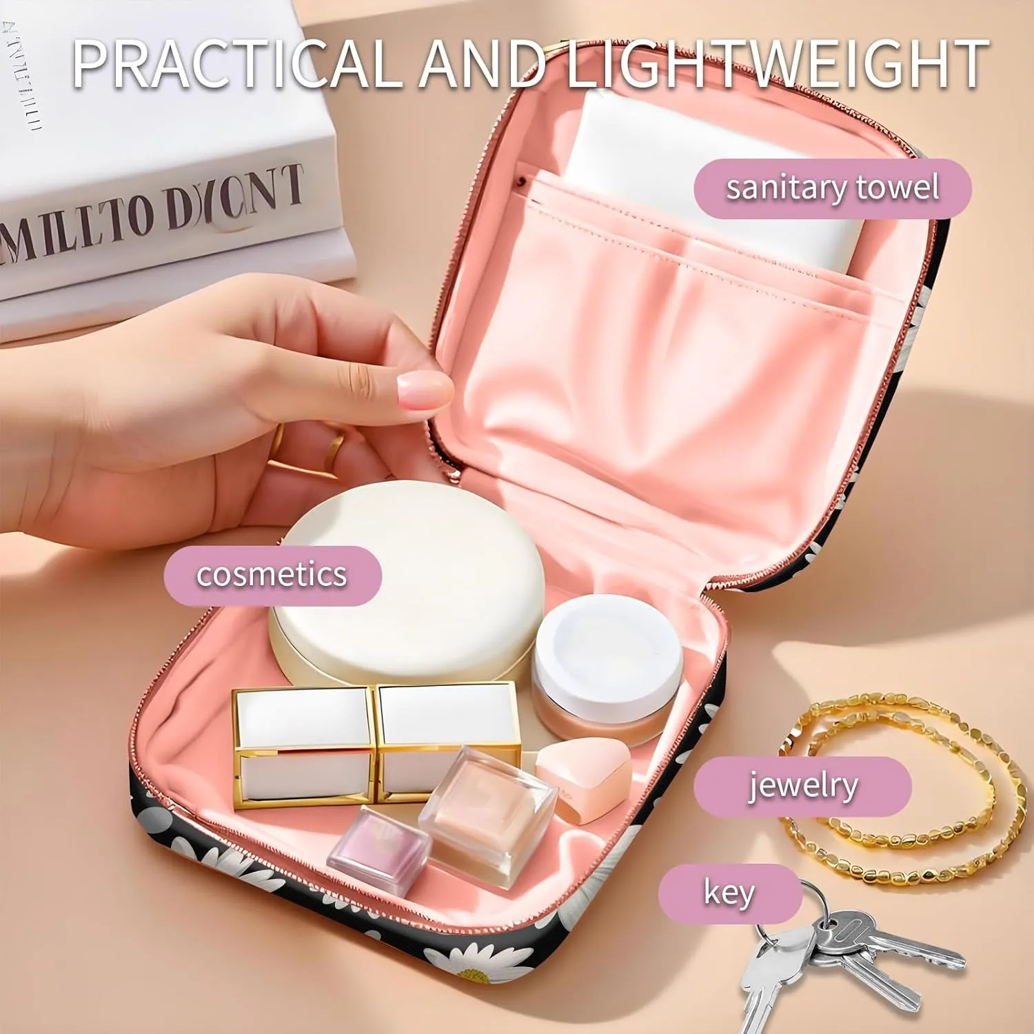 Travel Makeup Bag, Cute Cosmetic Bag Toiletry Bag for Women, Mini Make Up Pouches, Purse Cosmetic Organizer Cute Daisy