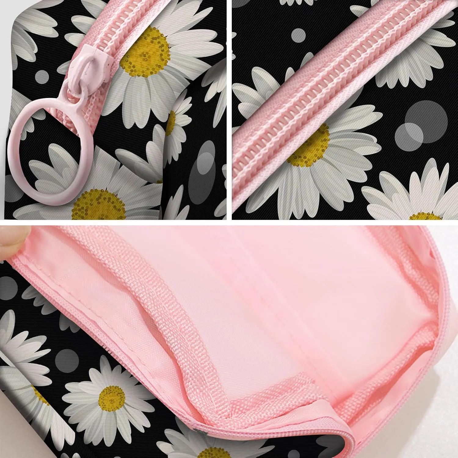 Travel Makeup Bag, Cute Cosmetic Bag Toiletry Bag for Women, Mini Make Up Pouches, Purse Cosmetic Organizer Cute Daisy