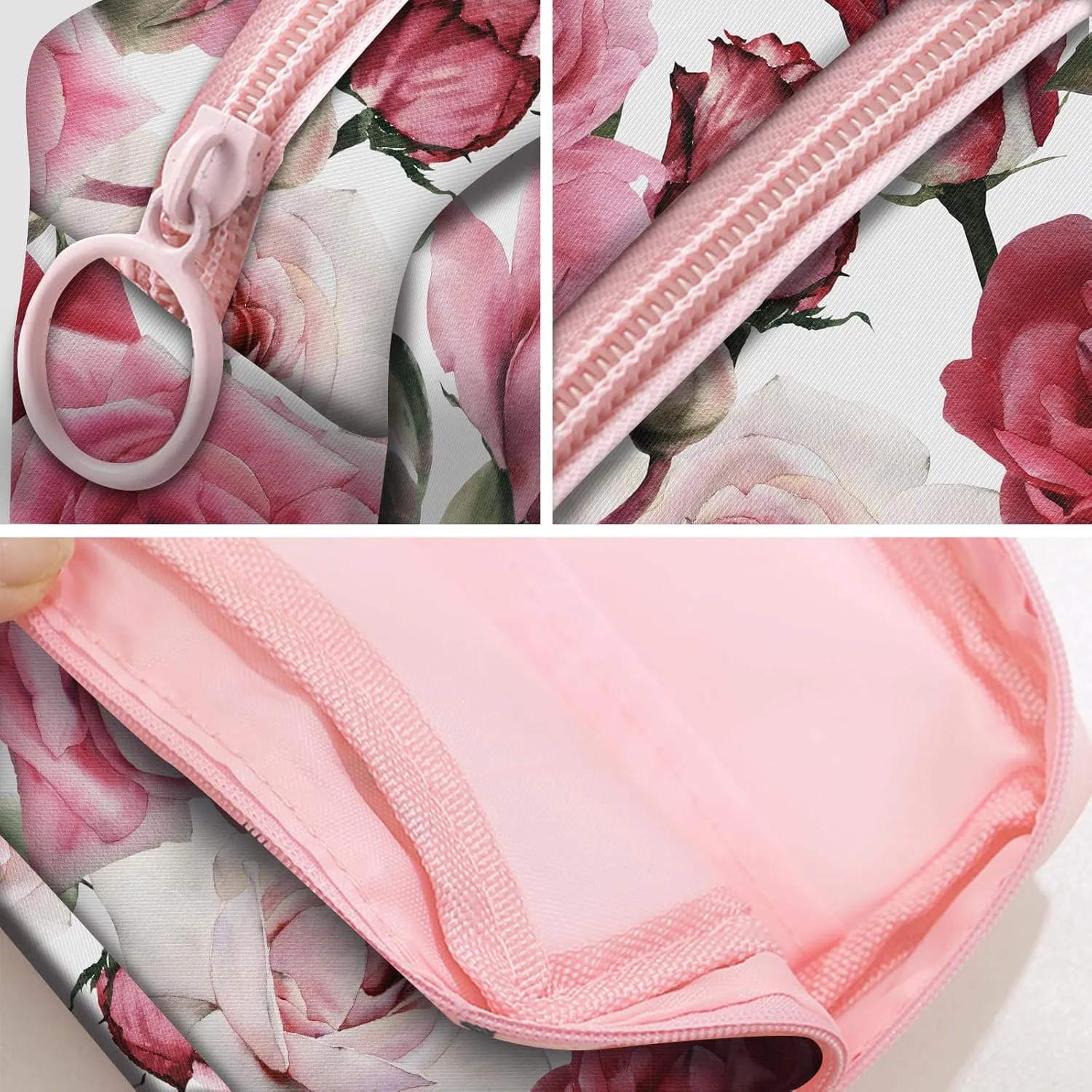Travel Makeup Bag, Cute Cosmetic Bag Toiletry Bag for Women, Mini Make Up Pouches, Purse Cosmetic Organizer Cute Pink Flowers