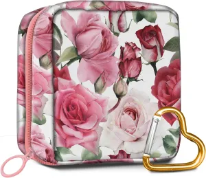 Travel Makeup Bag, Cute Cosmetic Bag Toiletry Bag for Women, Mini Make Up Pouches, Purse Cosmetic Organizer Cute Pink Flowers