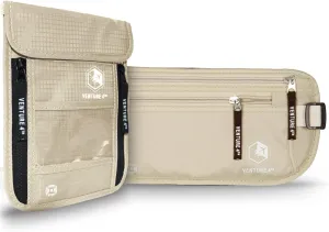 Travel Money Belt and Neck Pouch Bundle - RFID Blocking Technology to Keep your Cash, Credit Cards, Passports and Phone Safe